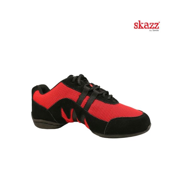 Skazz BLITZ-3 S33M Canvas Low-Top Dance Sneakers with light weight TPR Split-Sole for Dance & Performance, Red-Black, Size 07 M
