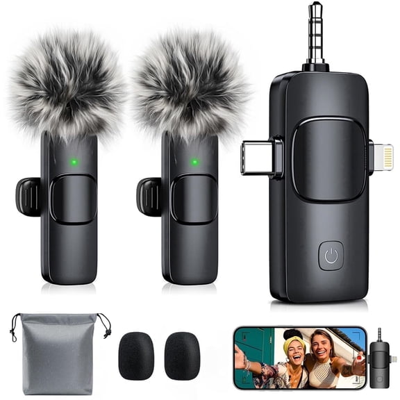 Plug & Play Mini Mic: 3 in 1 Wireless Lavalier Microphone for iPhone, Android & Camera, Professional Lapel Microphone with Noise Reduction | Real-Time Monitoring for Video Recording