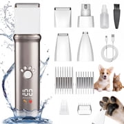 Skdwakiz Dog Grooming Clippers Kit - 4 in 1 Pet Shaver with 4 Comb Guides, IPX4 Waterproof Pet Hair Trimmer with LED Display/Fast Charge/Low Noise for Dogs and Cats