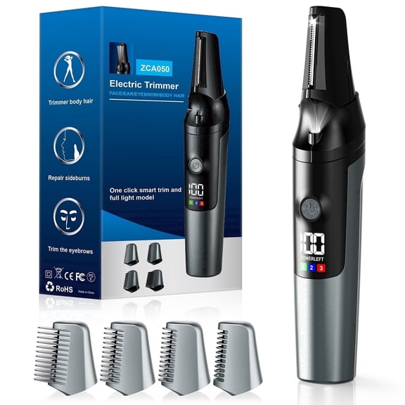 Arenviy Electric Body Trimmer for Men, No-Nick Pubic Hair Trimmer, Groin & Ball Shaver with 4 Combs, IPX6 Waterproof Body Groomer, Back Shaver for Men, LCD Display, LED Light & USB Rechargeable