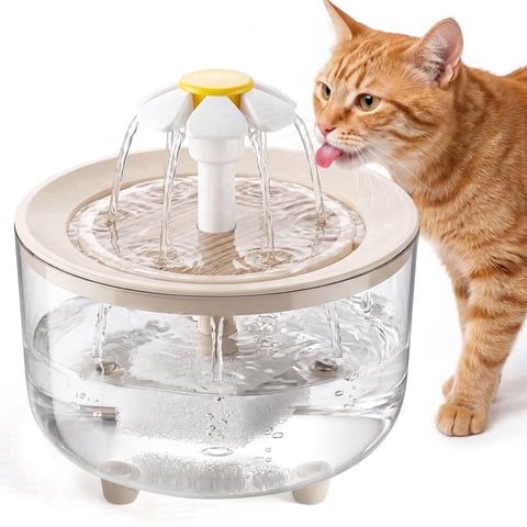 Skdwakiz 1.5L/51oz Cat Water Fountains for Drinking: Low Noise Automatic Pet Water Dispenser with 2 Water Flow Mode & Anti-Dry Burn - Cute Flower Shape Water Bowl for Cats and Dogs, Clear