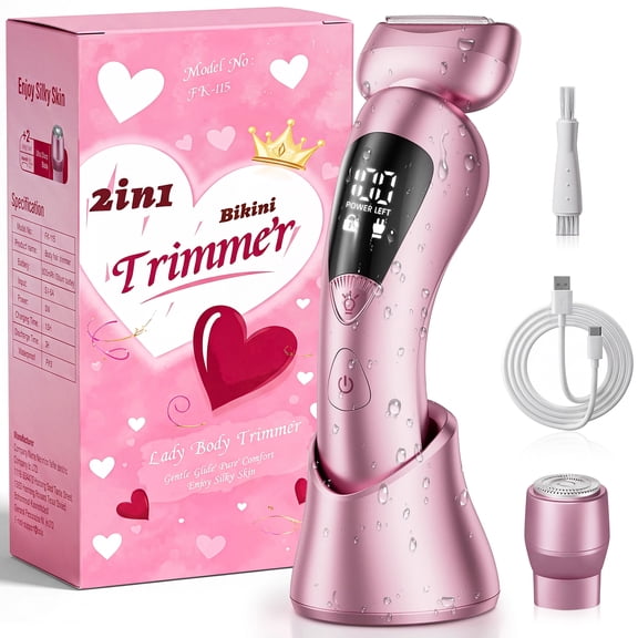 Skdwakiz Electric Razor for Women, 2-in-1 Womens Electric Razor, Rechargeable Cordless Bikini Trimmer Shaver, IPX7 Waterproof Wet Dry Body Pubic Hair Trimmer, Lady Shaver for Face, Underarm & Legs