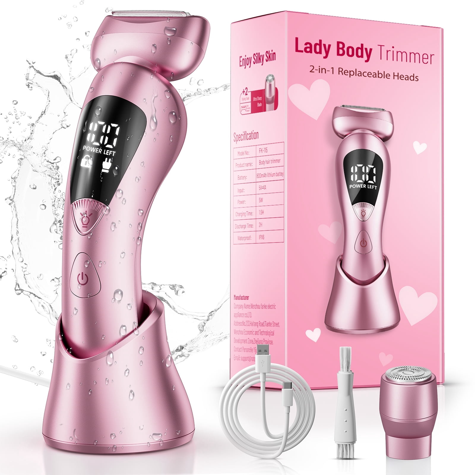 Skdwakiz Electric Razor for Women, 2-in-1 Womens Electric Razor, Rechargeable Cordless Bikini Trimmer Shaver, IPX7 Waterproof Wet Dry Body Pubic Hair Trimmer, Lady Shaver for Face, Underarm & Legs