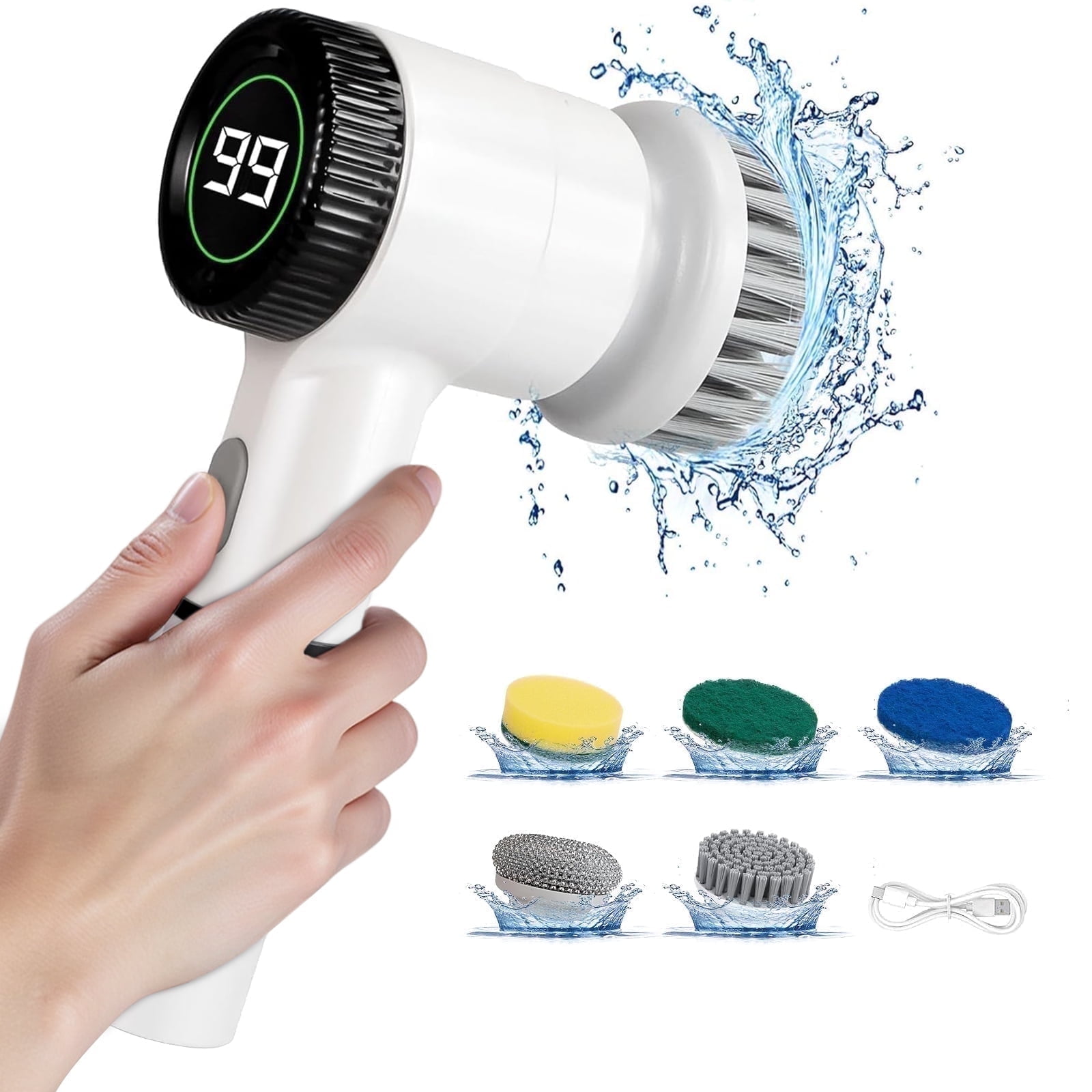 Walmart Deals of Skdwakiz Electric Spin Scrubber, Cordless Shower Scrubber with 5 Replaceable Heads, 3 Speeds Electric Scrubber for Cleaning, Full-waterproof Cleaning Brush for Bathroom Sink Window