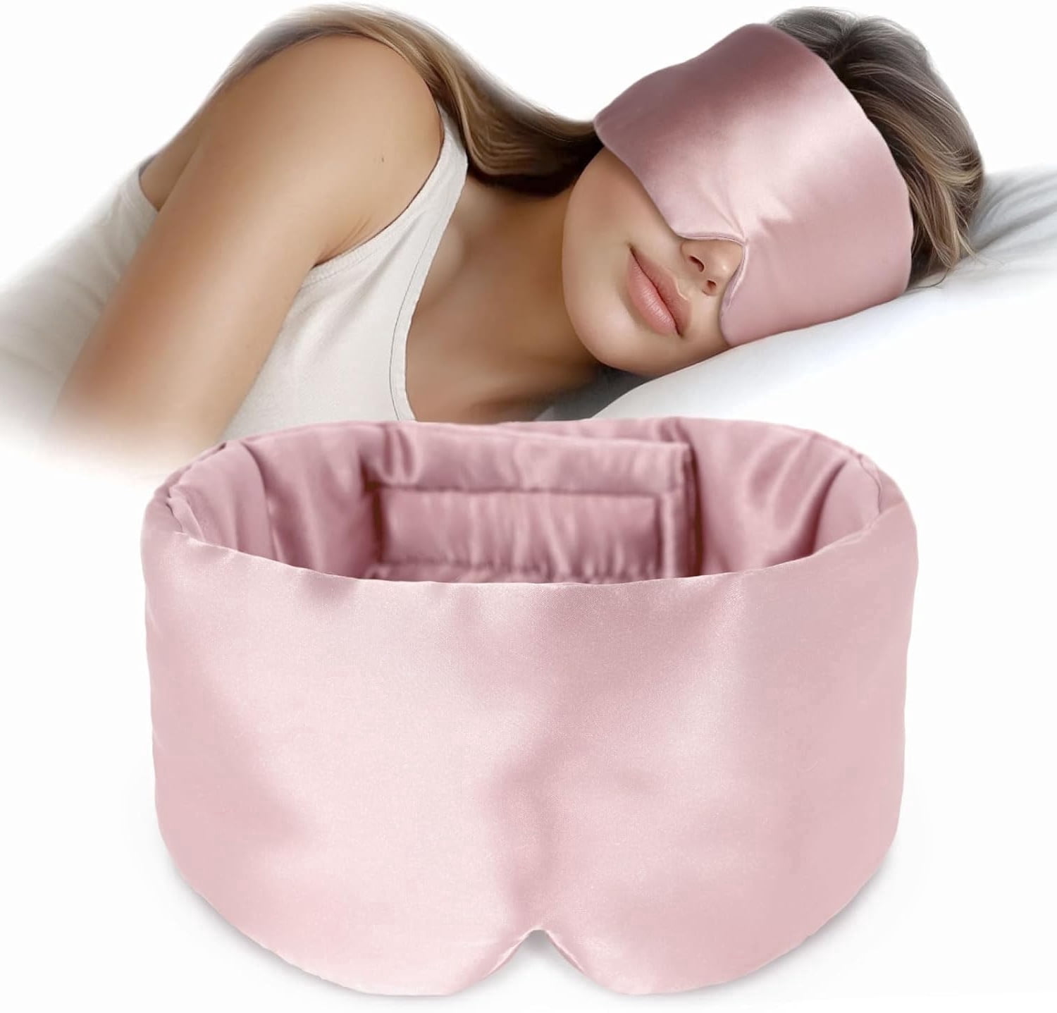 Sleep Mask for Side Sleeper Women Men, Silk Eye Mask for Sleeping Light Blocking, Soft Breathable Night Blindfold, Adjustable Eye Shade Cover, Sleeping Mask for