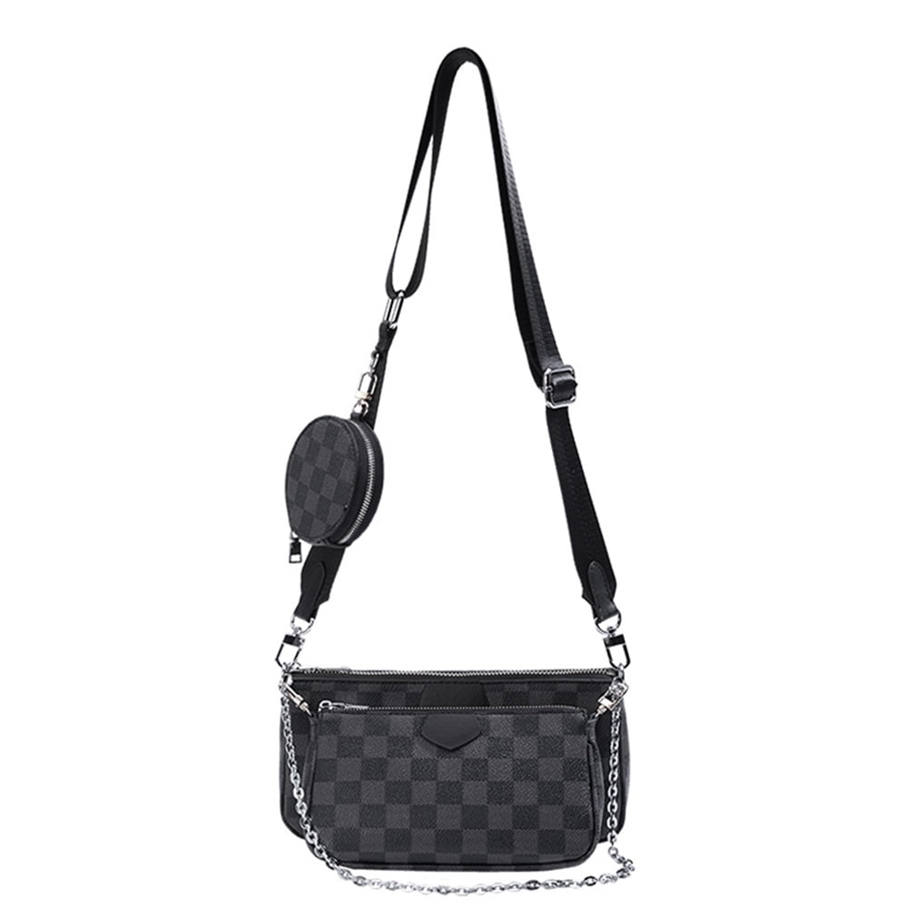 Skearow 3-In-1 Set Checkered Crossbody Bag,PU Vegan Leather Satchel  Shoulder Bag,Wallet Coin Purse Handbag 