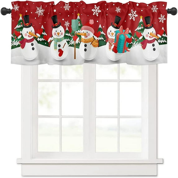Skearow Single Curtain Panel Christmas Short Curtain Kitchen Valance Cafe Tier Bathroom Scarf Slot Top Window Curtain Rod Pocket Window Drape Christmas Short Curtain L W:69"x L:18"