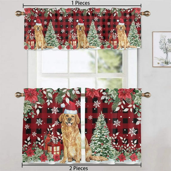 Skearow Thermal Insulated Kitchen Valance Christmas Cafe Tier Scarf Xmas Short Window Curtain Rod Pocket Half Window Drapes Slot Top Curtain Panel Style-D 1pc-Top Valance: W:18''x H:54''