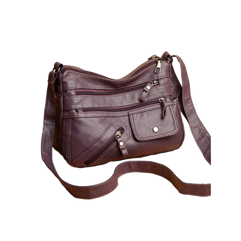 Skearow Women Shoulder Bags Large Capacity Purse Multi Pockets PU Leather  Crossbody Bag Zipper Ladies Waterproof Hobo Retro Adjustable Strap Purple