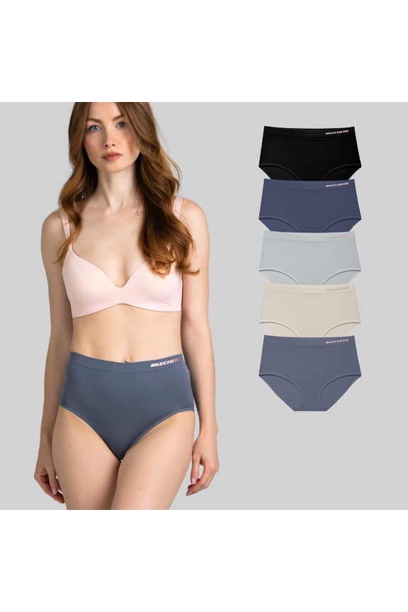 5 Pack Brief Pique Wasteband, Ropa Sin Costuras Para Mujeres, Seamless Fit, Black/Blue/Mushroom/Beige/Grey, Large