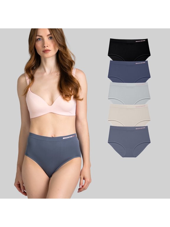 5 Pack Brief Pique Wasteband, Ropa Sin Costuras Para Mujeres, Seamless Fit, Black/Blue/Mushroom/Beige/Grey, Medium