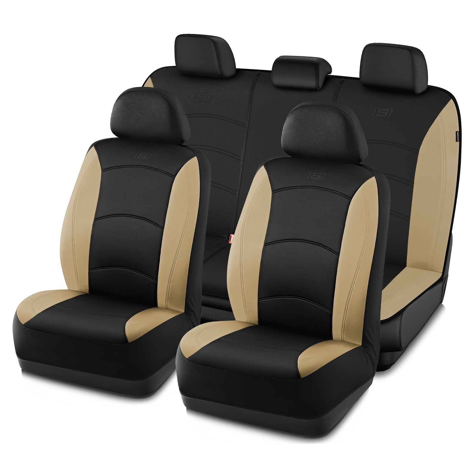 Skechers Lycra Memory Foam Car Seat Covers,Soft,Comfortable,Universal Fit for Cars,Trucks and SUVs Beige Full Set
