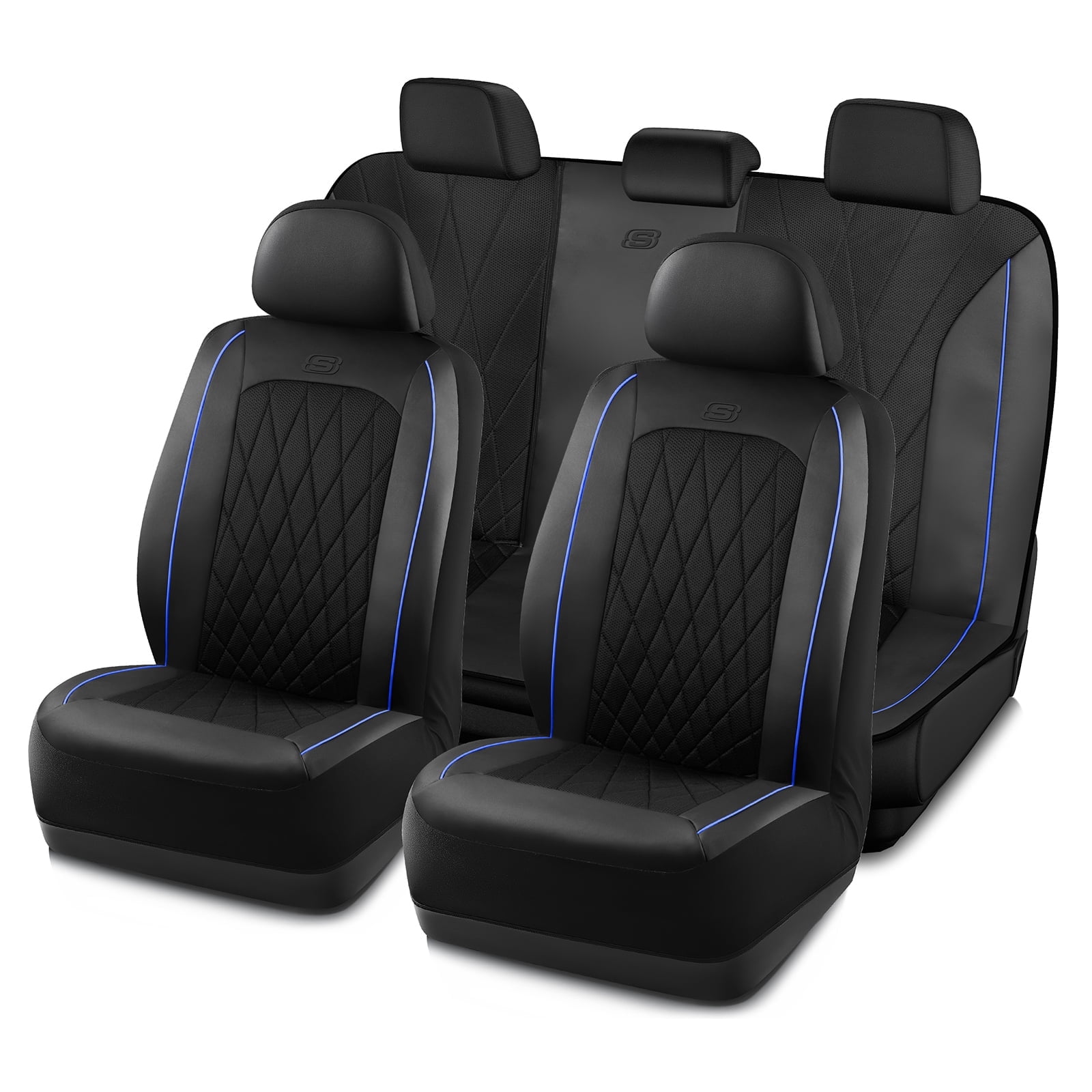 Skechers Car Seat Covers , Air-Cool Design Memory Foam Seat Covers, Piping Leather Mesh Car Seat Cover,Airbag Compatible,Automotive Comfort Universal FitMost Cars,Vans,Truck,SUV,Beige Full Set