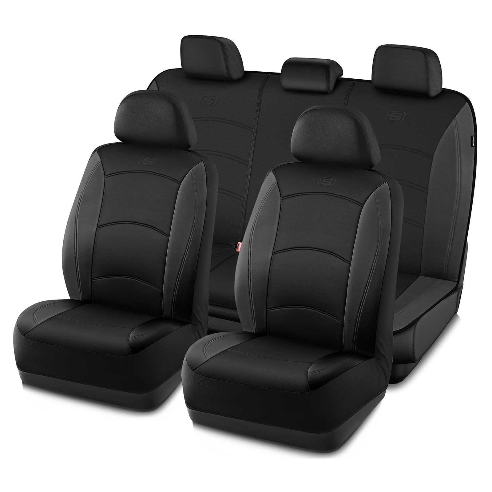 Skechers Lycra Memory Foam Car Seat Covers,Soft,Comfortable,Universal Fit for Cars,Trucks and SUVs Black Full Set