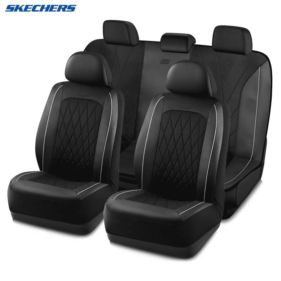 Skechers Car Seat Covers , Air-Cool Design Memory Foam Seat Covers, Piping Leather Mesh Car Seat Cover,Airbag Compatible,Automotive Comfort Universal FitMost Cars,Vans,Truck,SUV,Gray Full Set