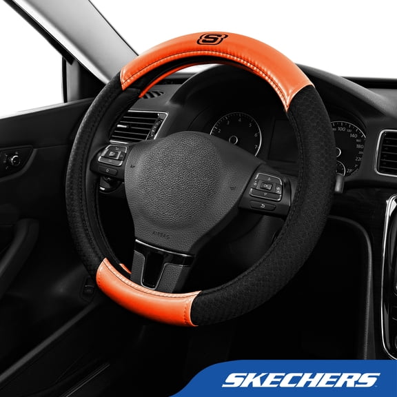 Skechers Air Cooled Memory Foam Steering Wheel Cover, Breathable Comfort Grip, Soft Leather, All-Season Fit for Cars, SUVs, and Trucks Orange