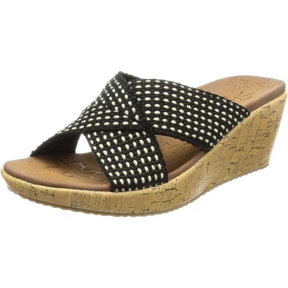 Skechers Cali Women's Beverlee Delighted Wedge Sandal,Black,8.5 M US
