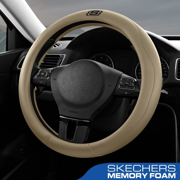 Skechers Steering Wheel Cover, Leather Steering Wheel Cover for Cars, Non-Slip Steering Wheel Cover, Universal Fit Steering Wheel Cover for SUV Truck (14.5"-15"), Beige