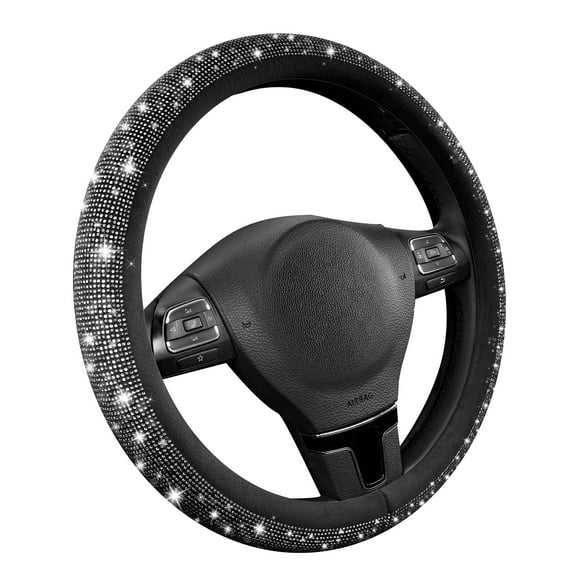 Skechers Gradient Crystal Steering Wheel Cover, Sparkling Rhinestone Design, Comfortable Non-Slip Grip, Easy Install, Stylish Fit for Cars and SUVs Black