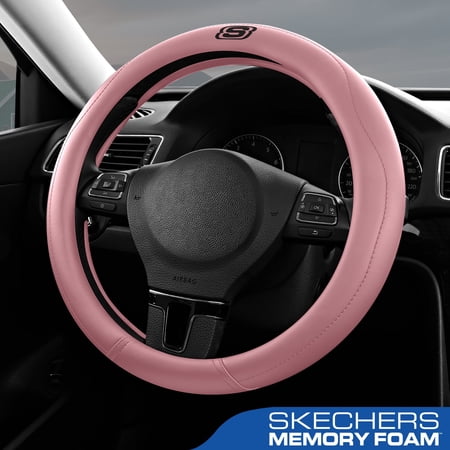 Skechers Steering Wheel Cover, Leather Steering Wheel Cover for Cars, Non-Slip Steering Wheel Cover, Universal Fit Steering Wheel Cover for SUV Truck (14.5"-15"), Pink