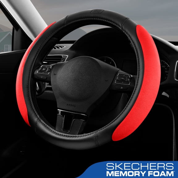 Skechers Steering Wheel Cover with Memory Foam, Breathable Non-Slip, Universal Fit 14.5"-15" Car Accessories Red