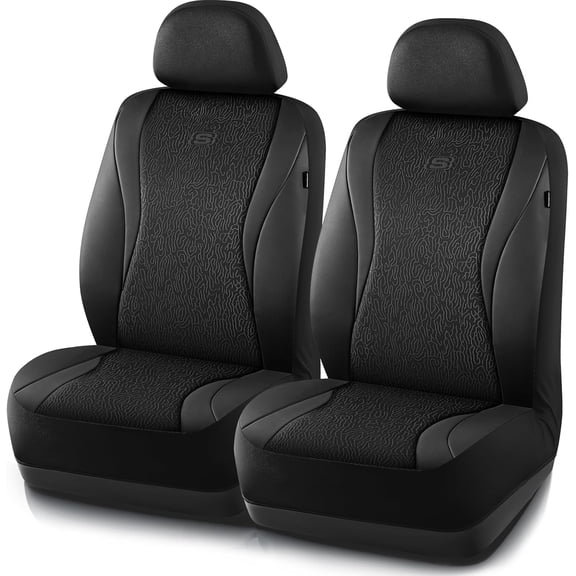 Skechers Car Seat Covers,Leather Seat Covers with GOGA Mat Technology,Waterproof Car Seat Covers Front Seats,Airbag Compatible,Comfort Universal Fit for Most Cars,Vans,Trucks,SUVs,Black