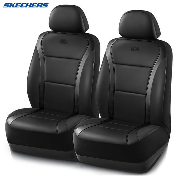 Skechers Car Seat Covers, Premium Leather Front Seat Covers, Breathable Perforated Design, Business Style Seat Protector, Anti-Slip Airbag Compatible Universal Fit for Cars SUVs Trucks, Black