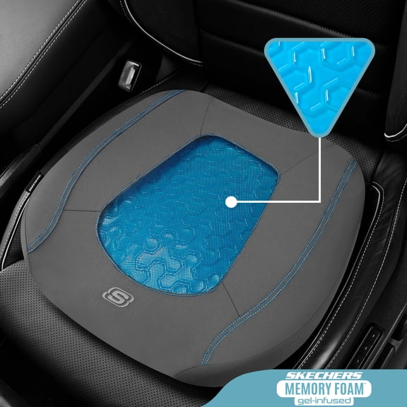 Skechers Car Seat Cushion, Gel Infused Memory Foam Seat Cushion, Cooling Breathable Car Cushion, Non-Slip Driving Seat Cushion, Ergonomic Support Cushion for Car Truck Office Chair, Black