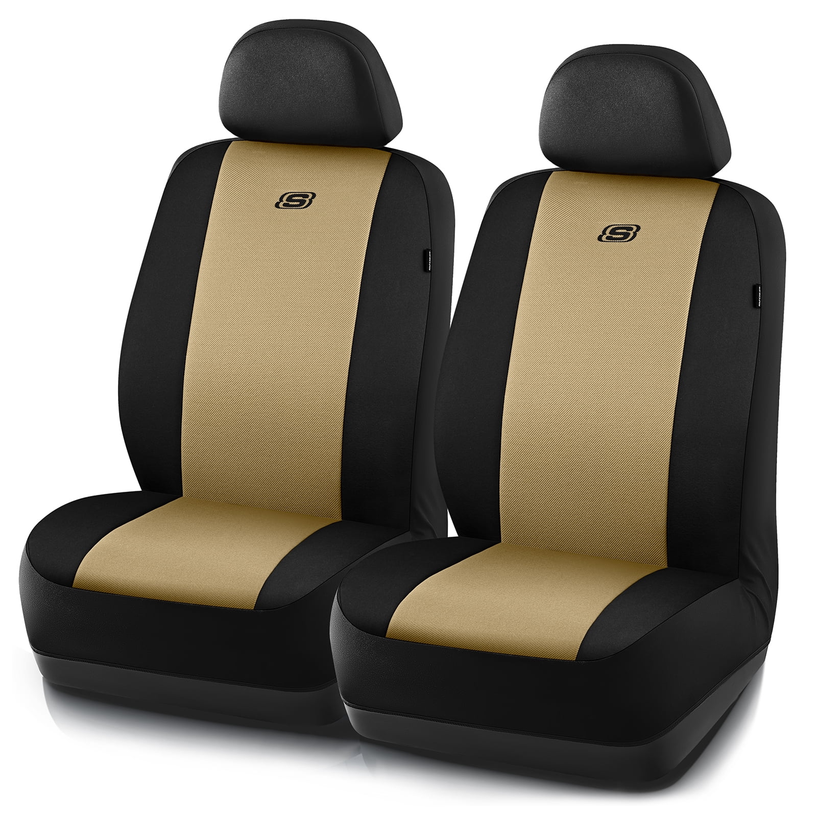 Skechers Memory Foam Fabric Car Seat Cover, Breathable, Comfortable Support, Easy Install, Stylish Design, Universal Fit for Cars and SUVs Beige