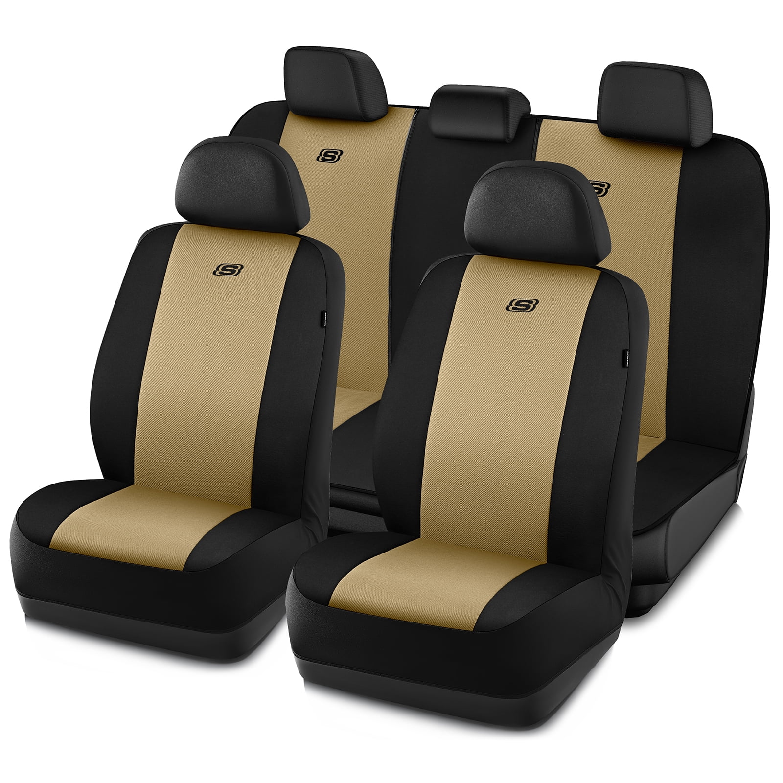 Skechers Memory Foam Fabric Car Seat Cover, Breathable, Comfortable Support, Easy Install, Stylish Design, Universal Fit for Cars and SUVs Beige
