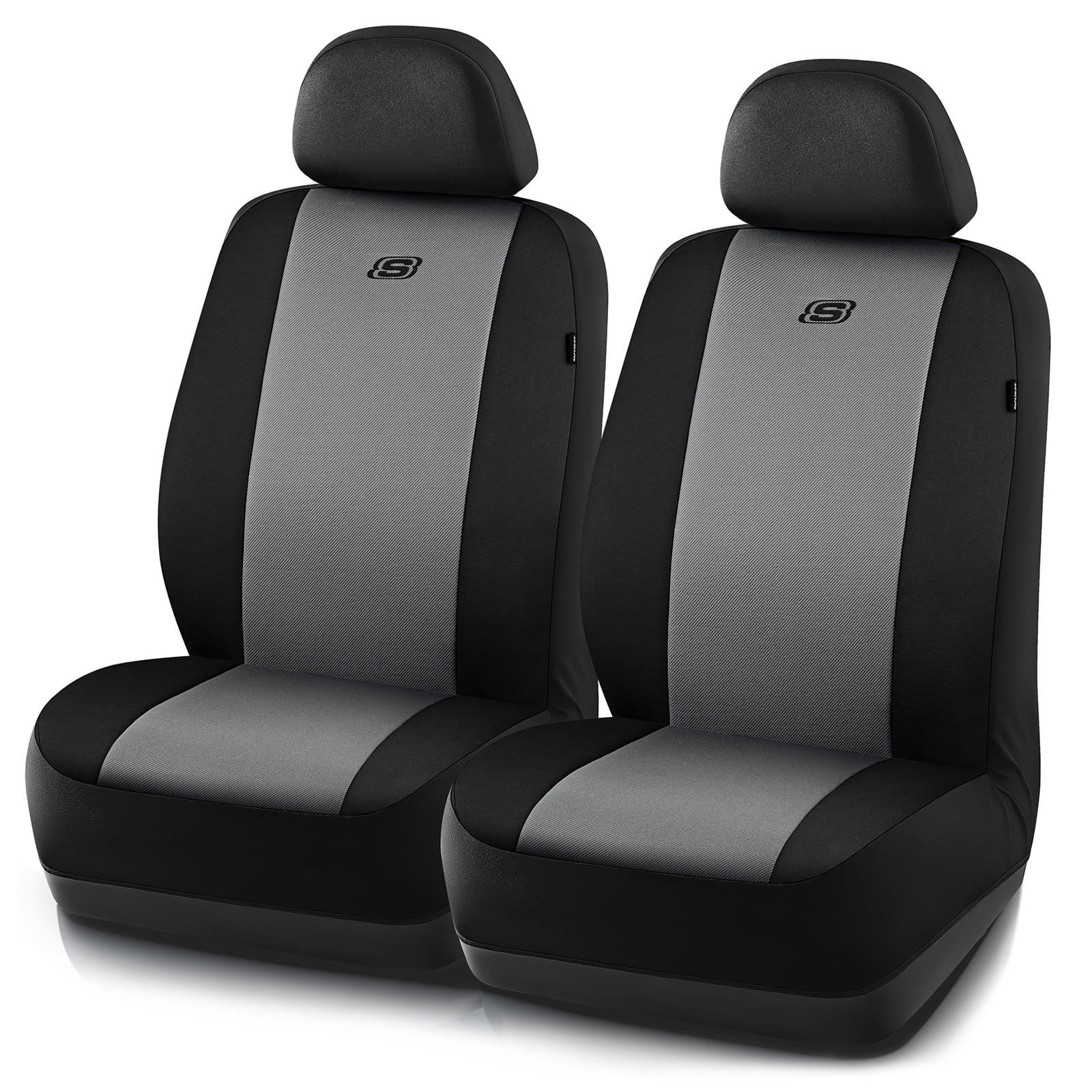 Skechers Memory Foam Fabric Car Seat Cover, Breathable, Comfortable Support, Easy Install, Stylish Design, Universal Fit for Cars and SUVs Gray