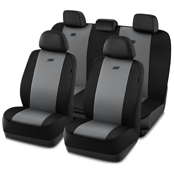 Skechers Memory Foam Fabric Car Seat Cover, Breathable, Comfortable Support, Easy Install, Stylish Design, Universal Fit for Cars and SUVs Gray