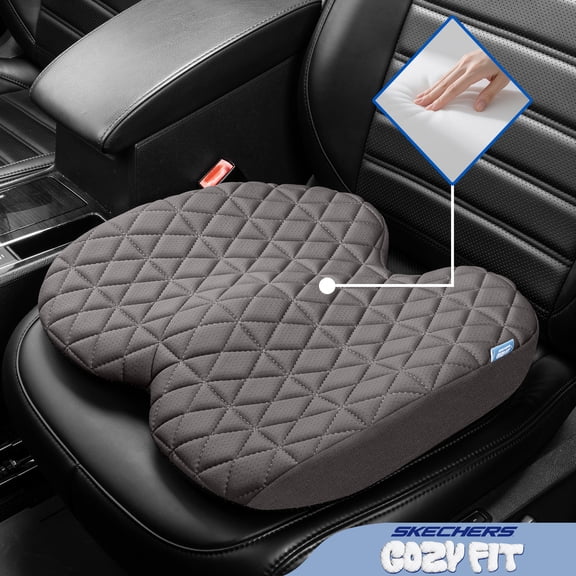 Skechers Cozy Fit Car Seat Cushion, Memory Foam Seat Cushion,Plush Soft Comfort Pad, Ergonomic Support for Car Office Chair, Breathable Non-Slip,Gray