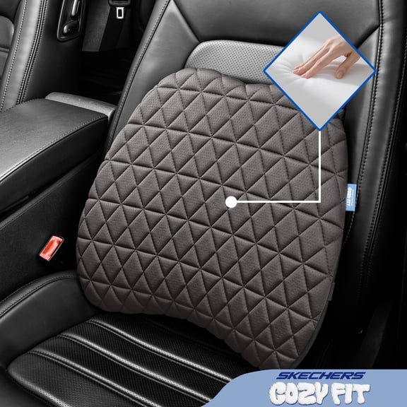 Skechers Cozy Fit Lumbar Support Pillow, Memory Foam Back Support Cushion for Car Seat, Ergonomic Back Support for Car Office Chair, Breathable Non-Slip Design,Gray