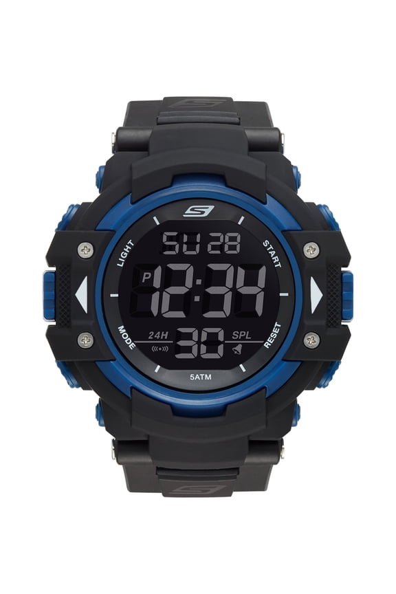 Keats 55MM Sport Digital Chronograph Watch with Fast Wrap Strap and Plastic Case, Black and Blue