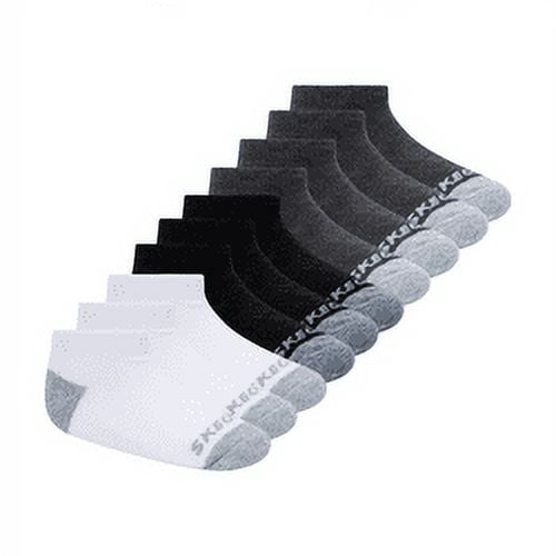 Skechers Kids Boys' 10 Pack 1/2 Terry No Show Socks, Grey/Black, 5-6.5