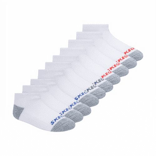 Skechers Kids Boys' 10 Pack 1/2 Terry No Show Socks, White/Blue, 5-6.5