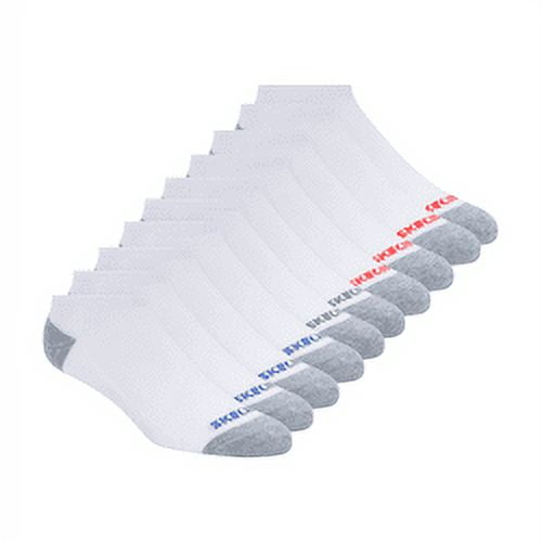 Skechers Kids Boys' 10 Pack 1/2 Terry No Show Socks, White/Blue, 9-11