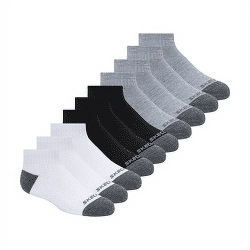 Skechers Kids Boys' 10 Pack 1/2 Terry Qtr Crew Socks, Assorted, 7-8.5