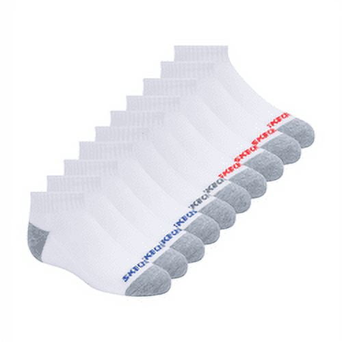 Skechers Kids Boys' 10 Pack 1/2 Terry Qtr Crew Socks, White/Blue, 7-8.5