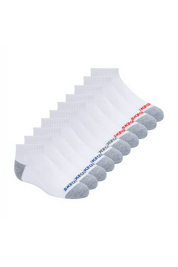 Kids Boys' 10 Pack 1/2 Terry Qtr Crew Socks, White/Blue, 7-8.5