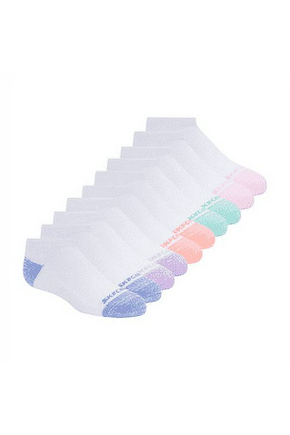 Kids Girls' 10 Pack 1/2 Terry No Show Socks, White/Light Purple, 7-8.5