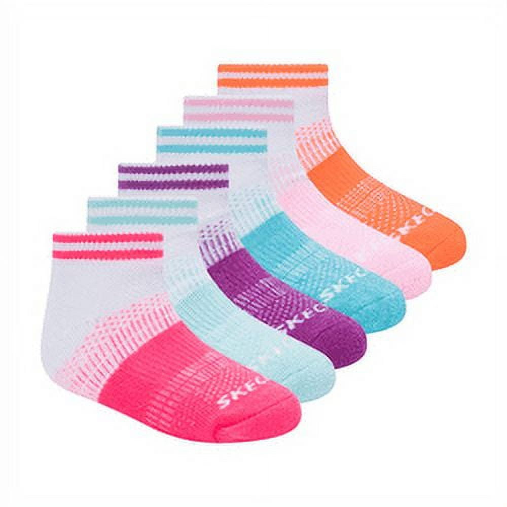 Socks, Cut Girls\' Kids Pack White/Bright Skechers Pink, Low 1/2 Terry 5-6.5 6