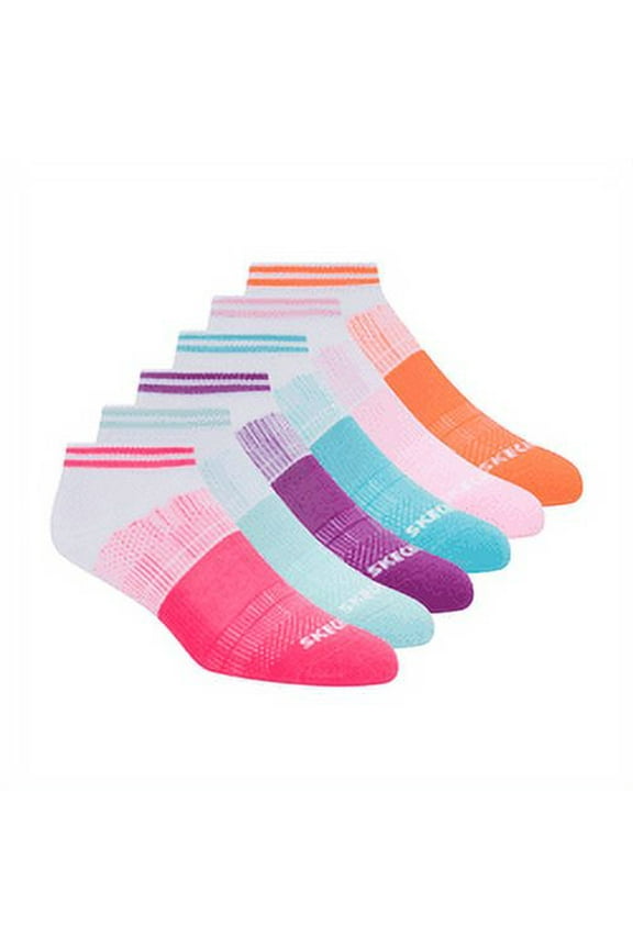 Kids Girls' 6 Pack 1/2 Terry Low Cut Socks, White/Bright Pink, 9-11