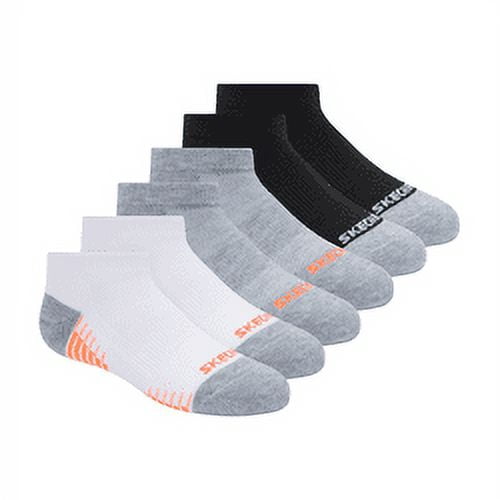 Skechers Kids Girls' 6 Pack 1/2 Terry Low Cut Socks, White/Grey, 7-8.5