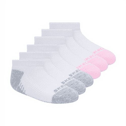 Skechers Kids Girls\' 6 Pack 1/2 Terry Low Cut Socks, White/Light Pink,  5-6.5