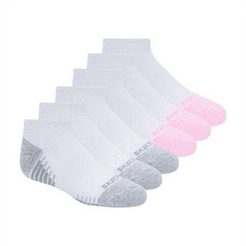Skechers Kids Girls' 6 Pack 1/2 Terry Low Cut Socks, White/Light Pink, 7-8.5