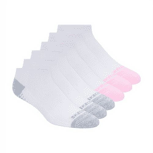 Skechers Kids Girls' 6 Pack 1/2 Terry Low Cut Socks, White/Light Pink, 9-11