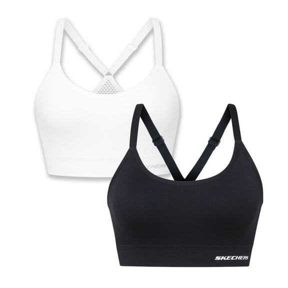 Skechers 2 Pack Women's Cami Sports Bra - Seamless, Bright White/Jet Black