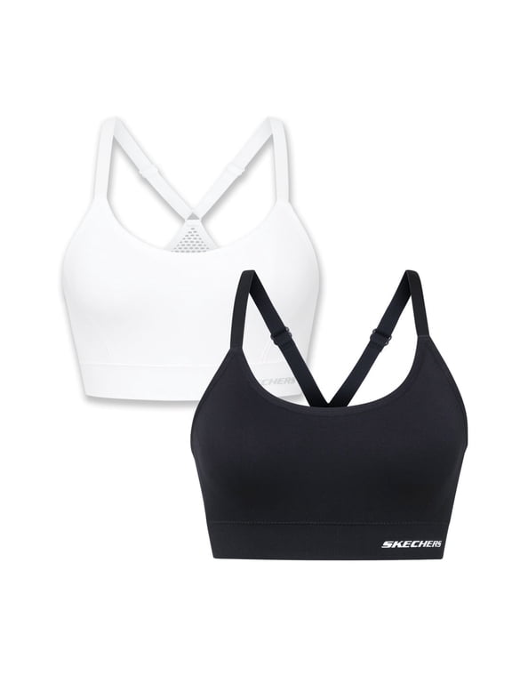 2 Pack Women's Cami Sports Bra - Seamless, Bright White/Jet Black